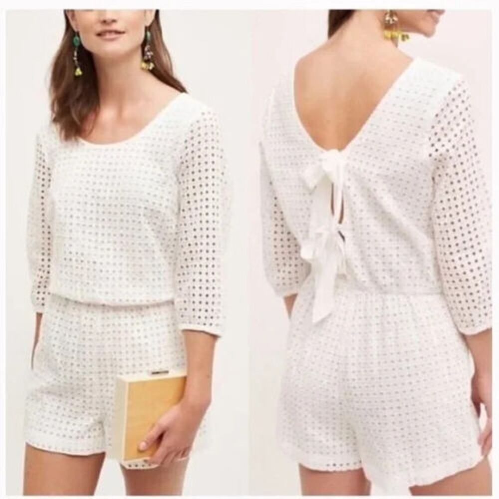 Anthropologie Lilka Usoa Eyelet Romper Size XS White Cottagecore Coquette Resort